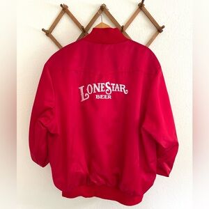1970s Vintage Lone Star Beer Red Nylon Trucker Jacket Tournament Apparel